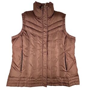 Athletic Works Down Puffer Vest Womens L Brown Sleeveless Full Zip Lightweight‎